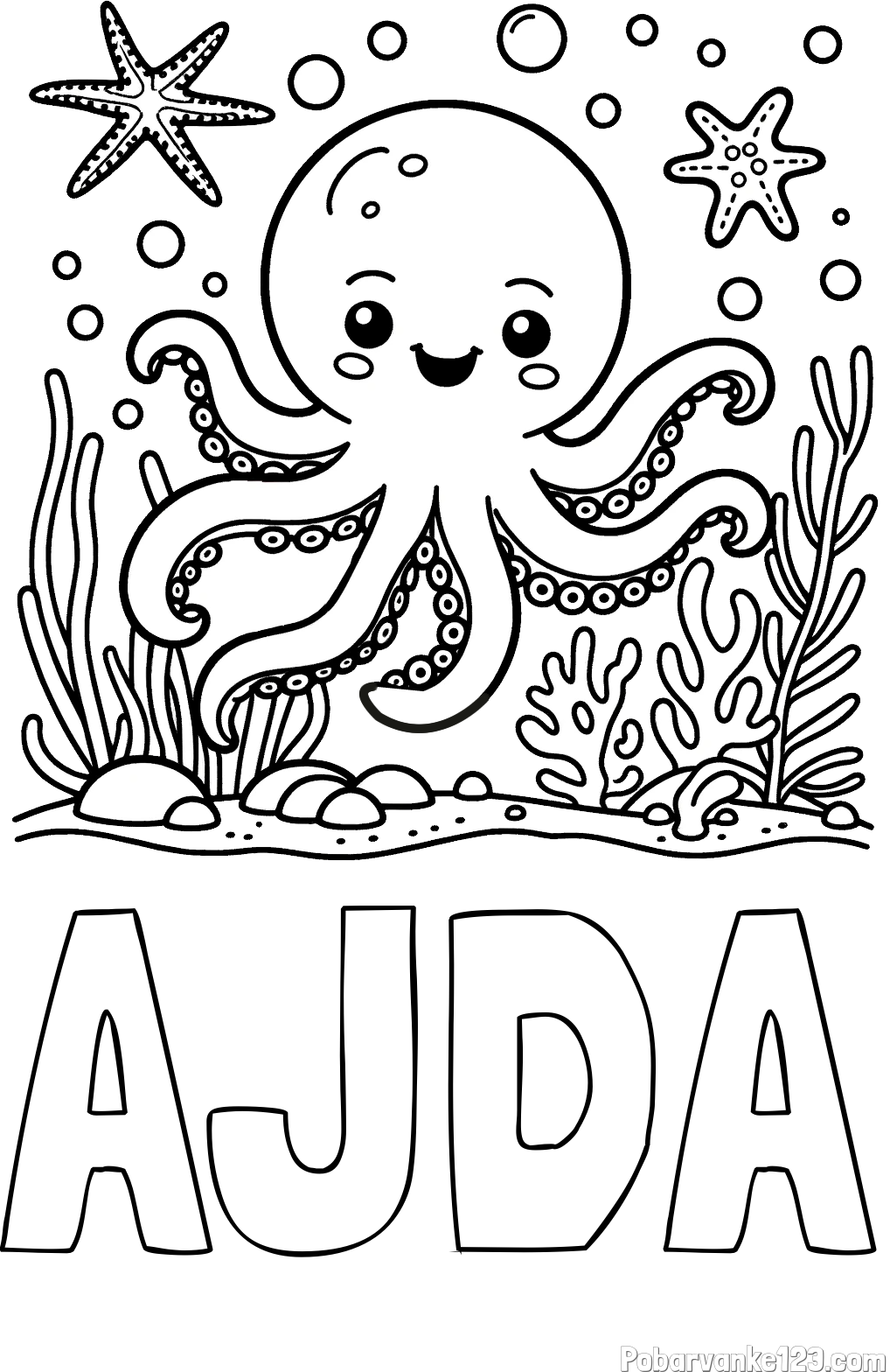 Pobarvanka imena AJDA in pobarvanka hobotnice