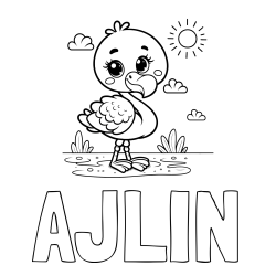 Online izdelana pobarvanka - Pobarvanka imena AJLIN in pobarvanka ljubkega flaminga