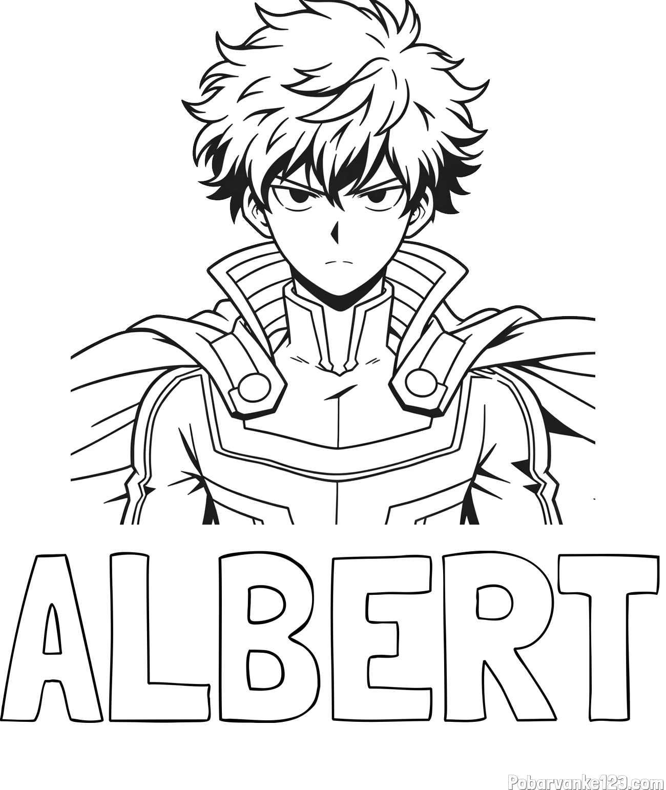 Pobarvanka imena ALBERT in pobarvanka junaka v anime slogu