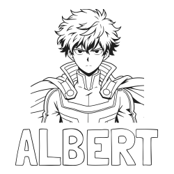 Online izdelana pobarvanka - Pobarvanka imena ALBERT in pobarvanka junaka v anime slogu