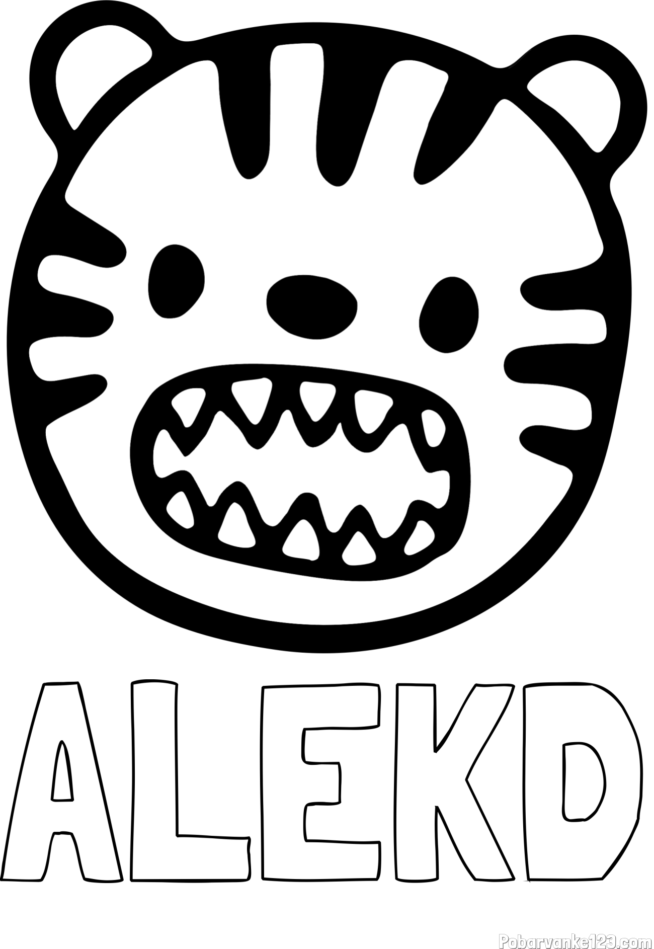 Pobarvanka imena ALEKD in pobarvanka glave majhnega tigrčka