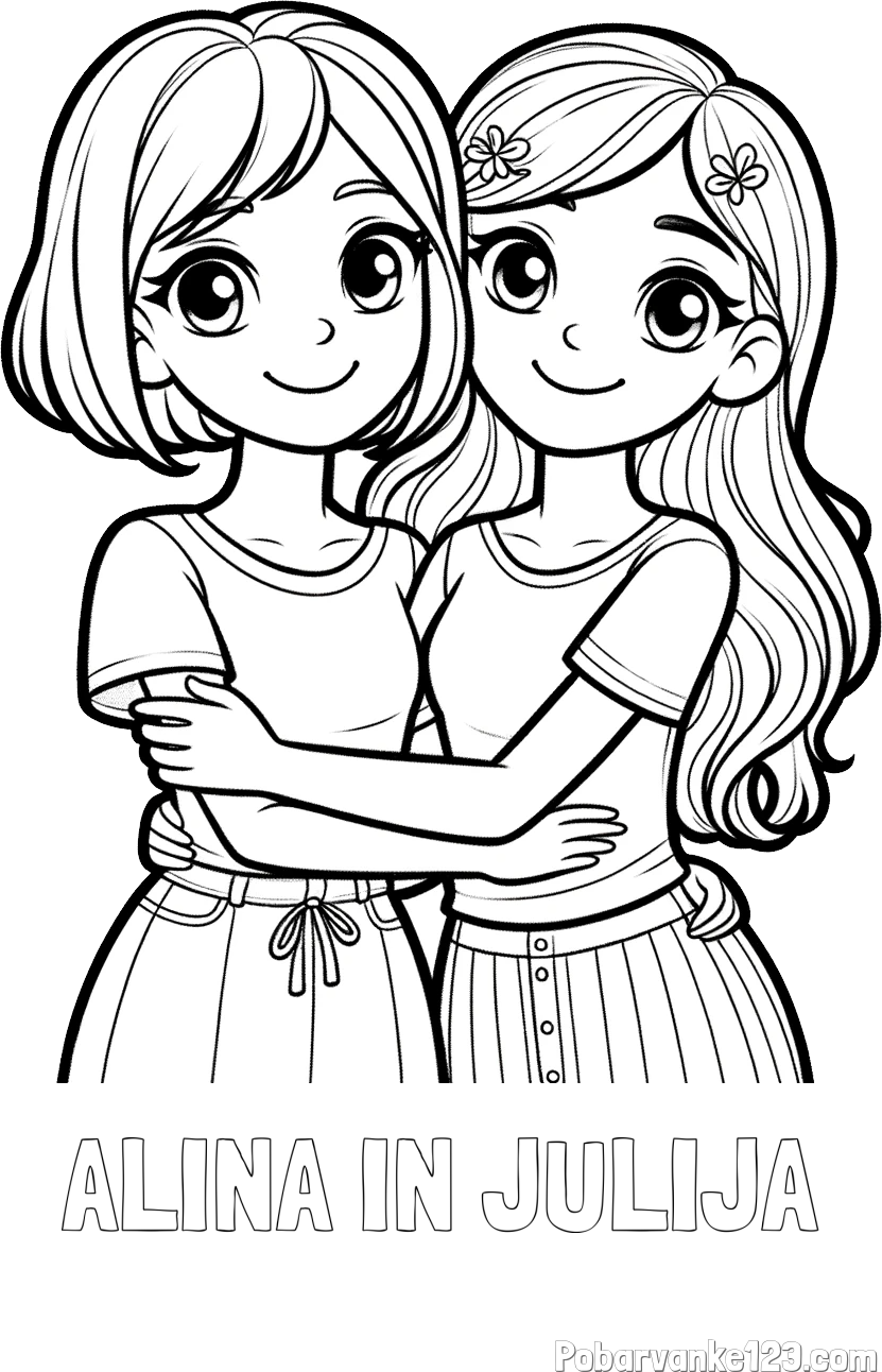 Pobarvanka imena ALINA IN JULIJA in pobarvanka ljubkih prijateljic