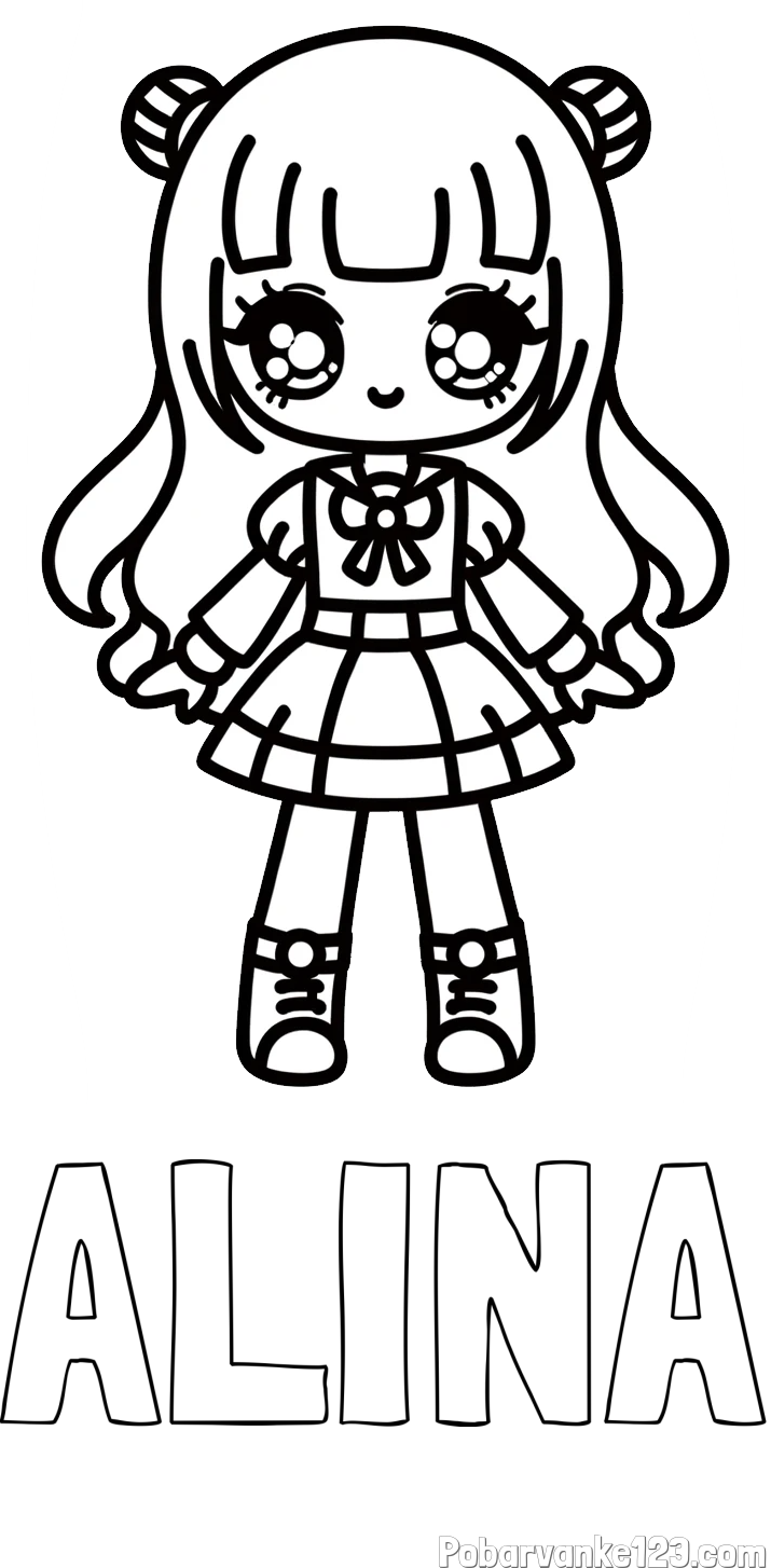 Pobarvanka imena ALINA in otroška pobarvanka punčke v anime slogu