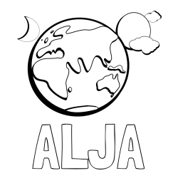 Online izdelana pobarvanka - Pobarvanka imena ALJA in pobarvanka planeta Zemlje, lune ter sonca