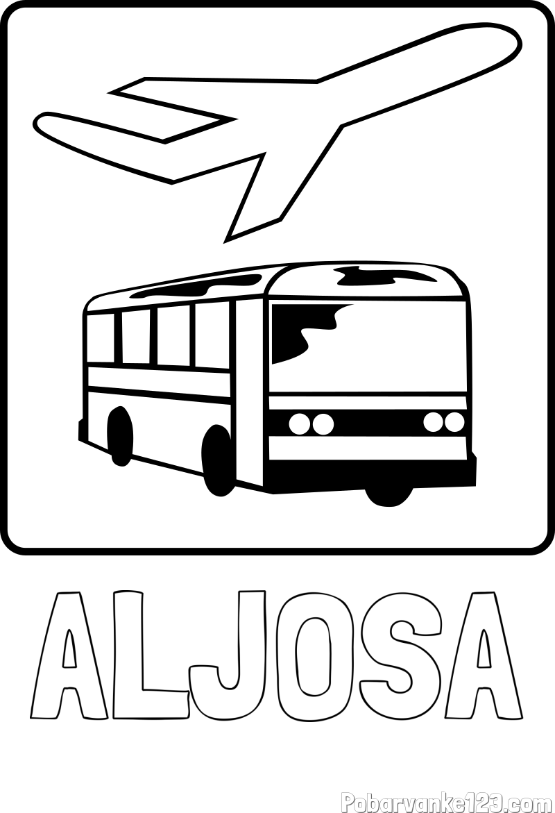 Pobarvanka imena ALJOŠA in avtobus in letalo