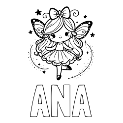 Online izdelana pobarvanka - Pobarvanka imena ANA in ljubka čarobna vila