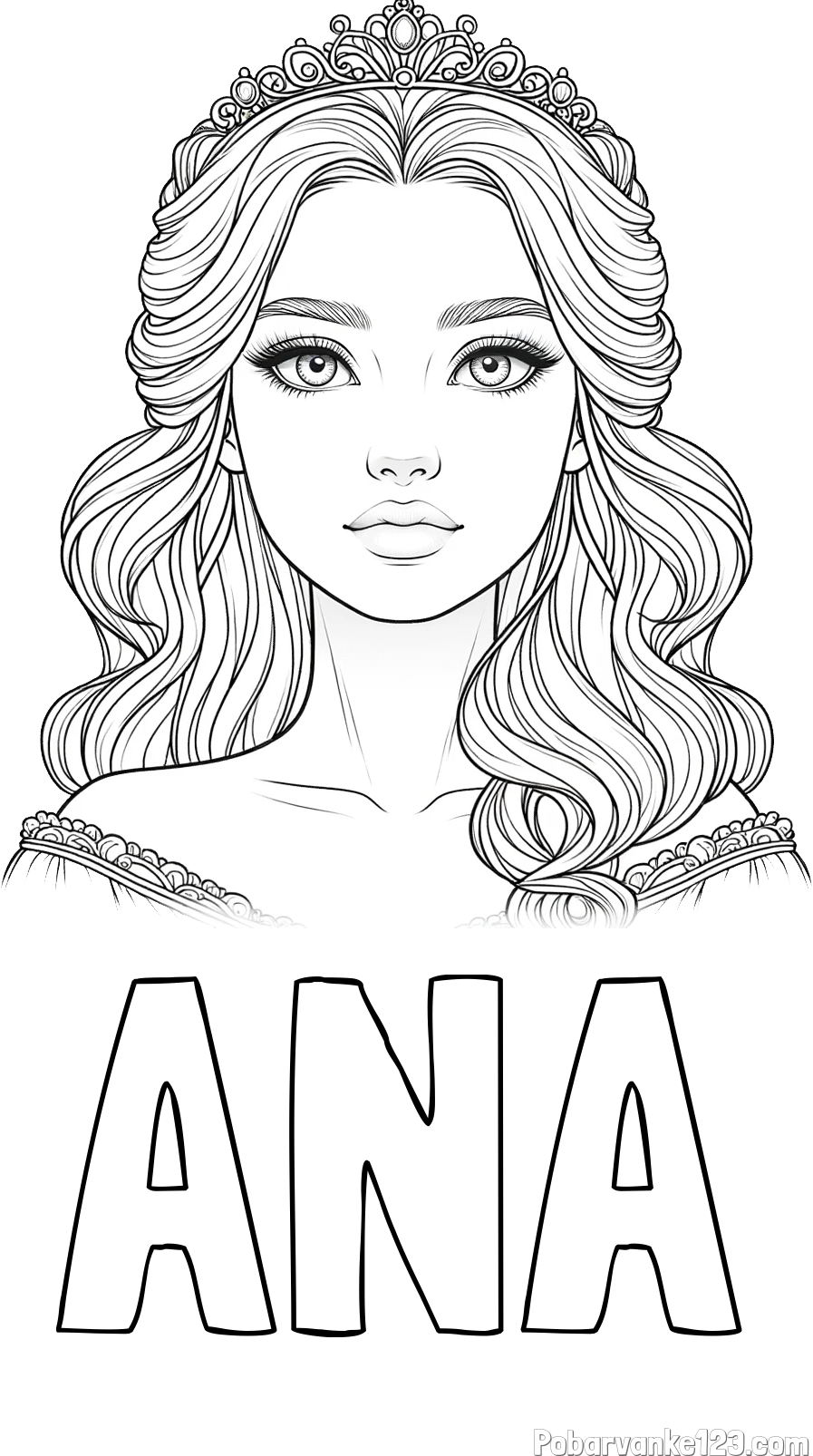Pobarvanka imena ANA in pobarvanka ljubke princese s krono