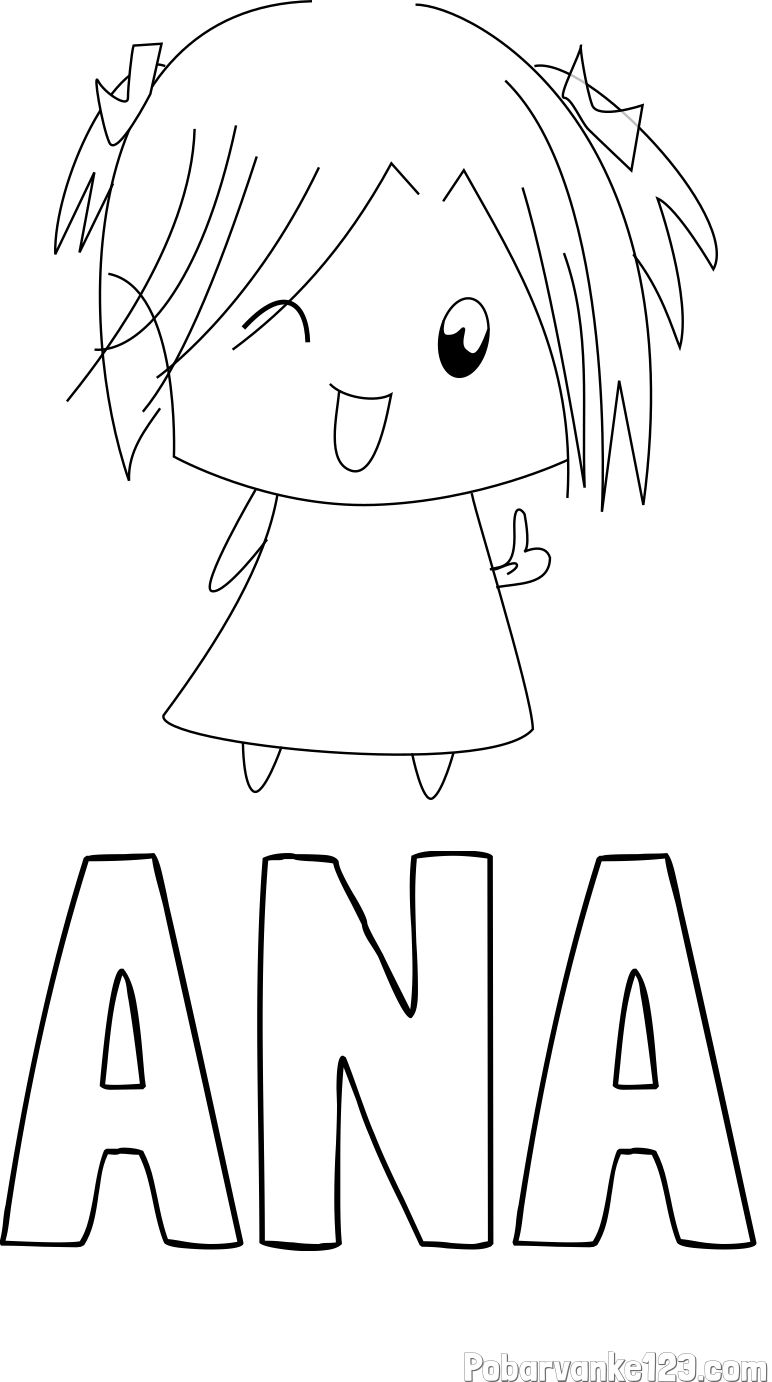 Pobarvanka imena ANA in pobarvanka punčke v anime slogu