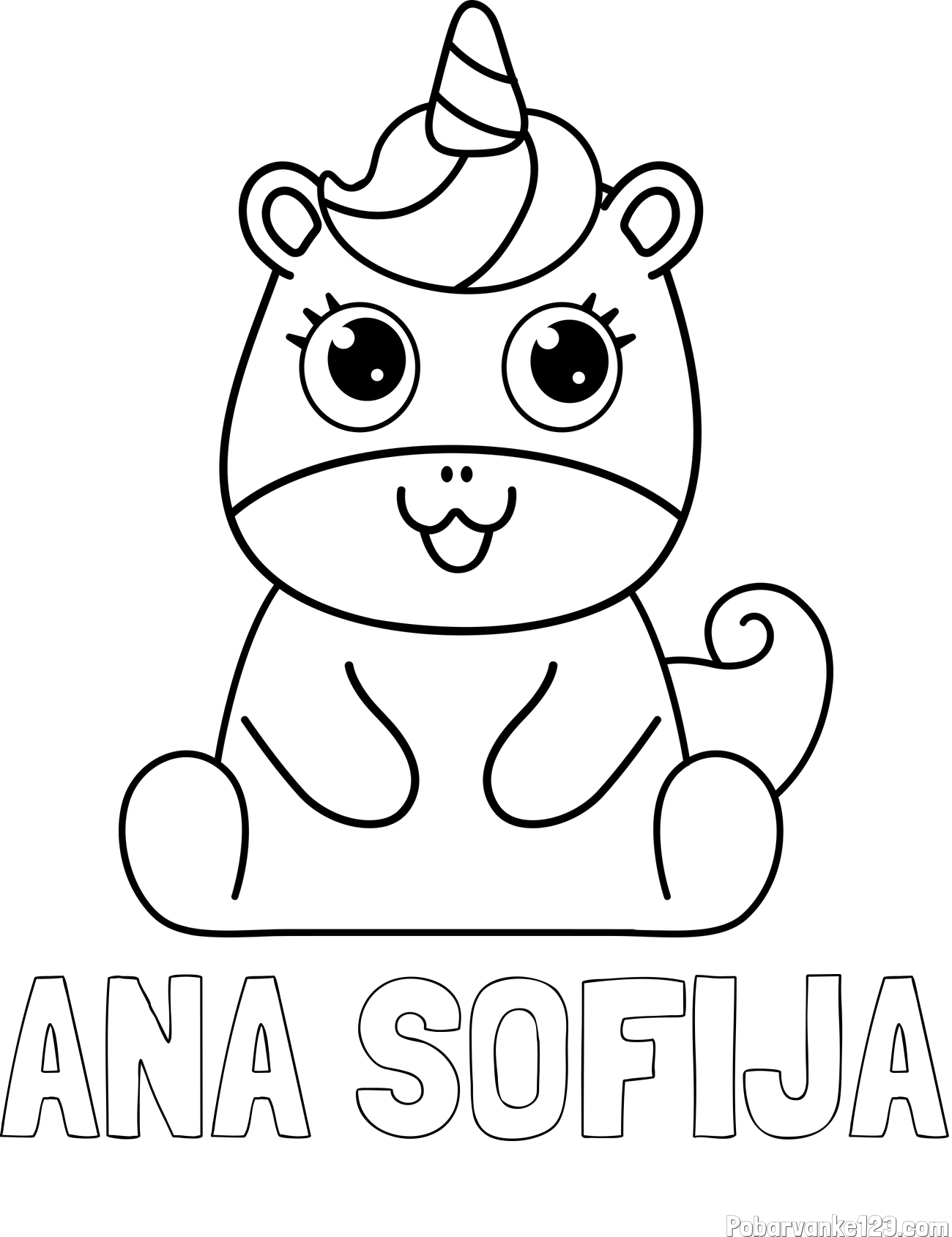 Pobarvanka imena ANA SOFIJA in pobarvanka čudovitega samoroga Unicorn