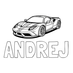 Online izdelana pobarvanka - Pobarvanka imena ANDREJ in pobarvanka čudovitega športnega avtomobila