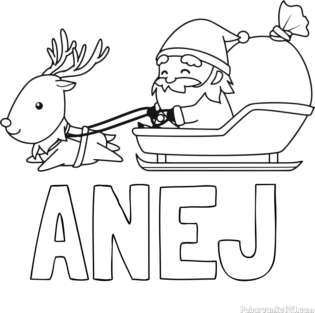 Pobarvanka imena ANEJ in pobarvanka Božička na saneh ter jelenčka Rudolfa