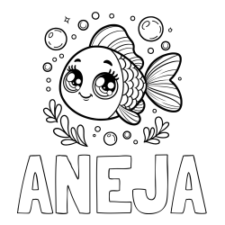 Online izdelana pobarvanka - Pobarvanka imena ANEJA in pobarvanka prisrčne ribice