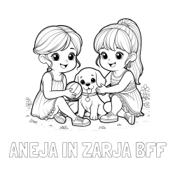 Online izdelana pobarvanka - Pobarvanka imena ANEJA IN ZARJA BFF in pobarvanka prijateljic s kužkom
