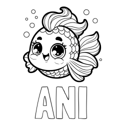 Online izdelana pobarvanka - Pobarvanka imena ANI in pobarvanka ljubke pravljične ribe