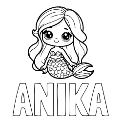 Online izdelana pobarvanka - Pobarvanka imena ANIKA in pobarvanka prikupne morske deklice