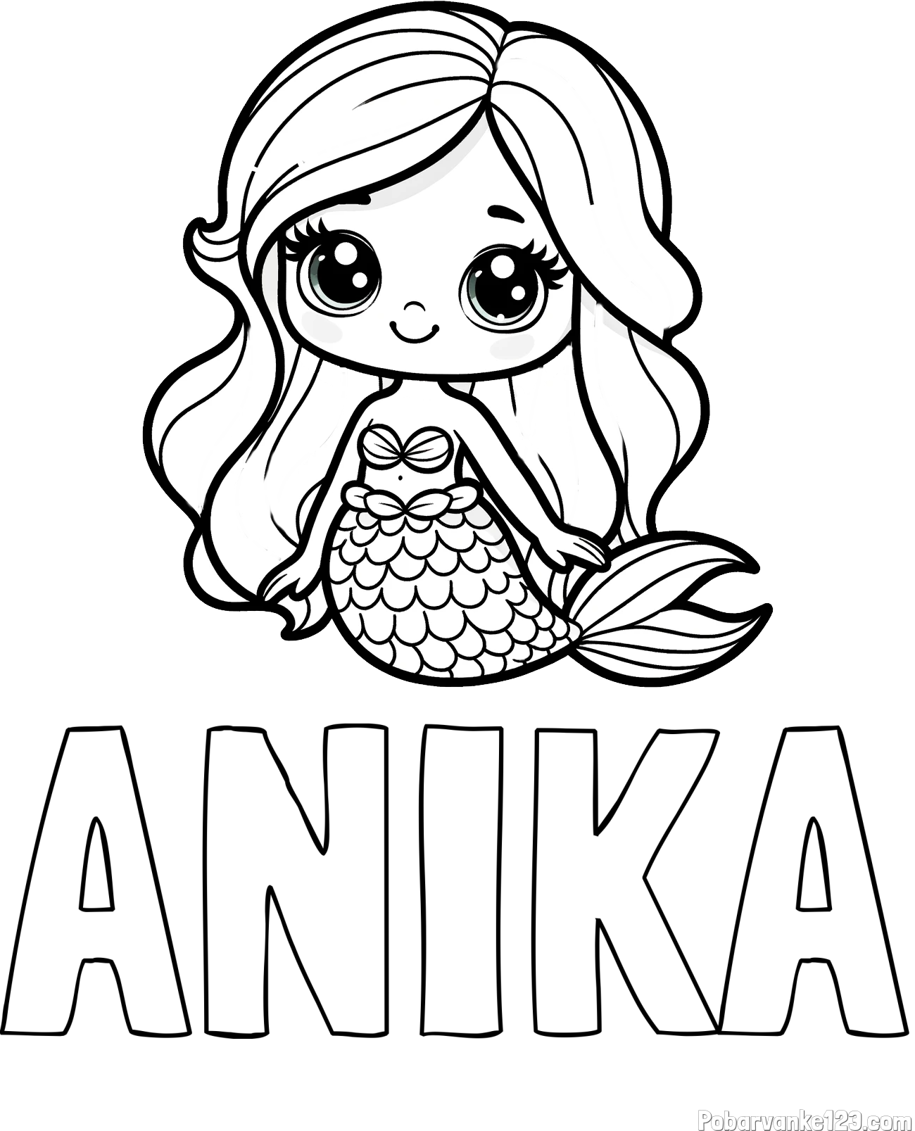 Pobarvanka imena ANIKA in pobarvanka prikupne morske deklice