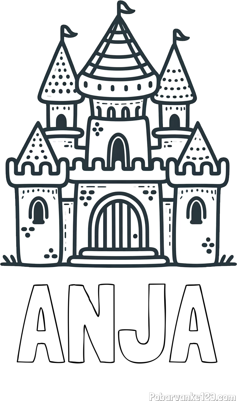 Pobarvanka imena ANJA in otroška pobarvanka gradu