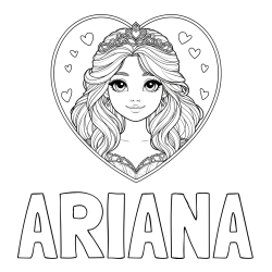 Online izdelana pobarvanka - Pobarvanka imena ARIANA in pobarvanka princeske ter srčkov
