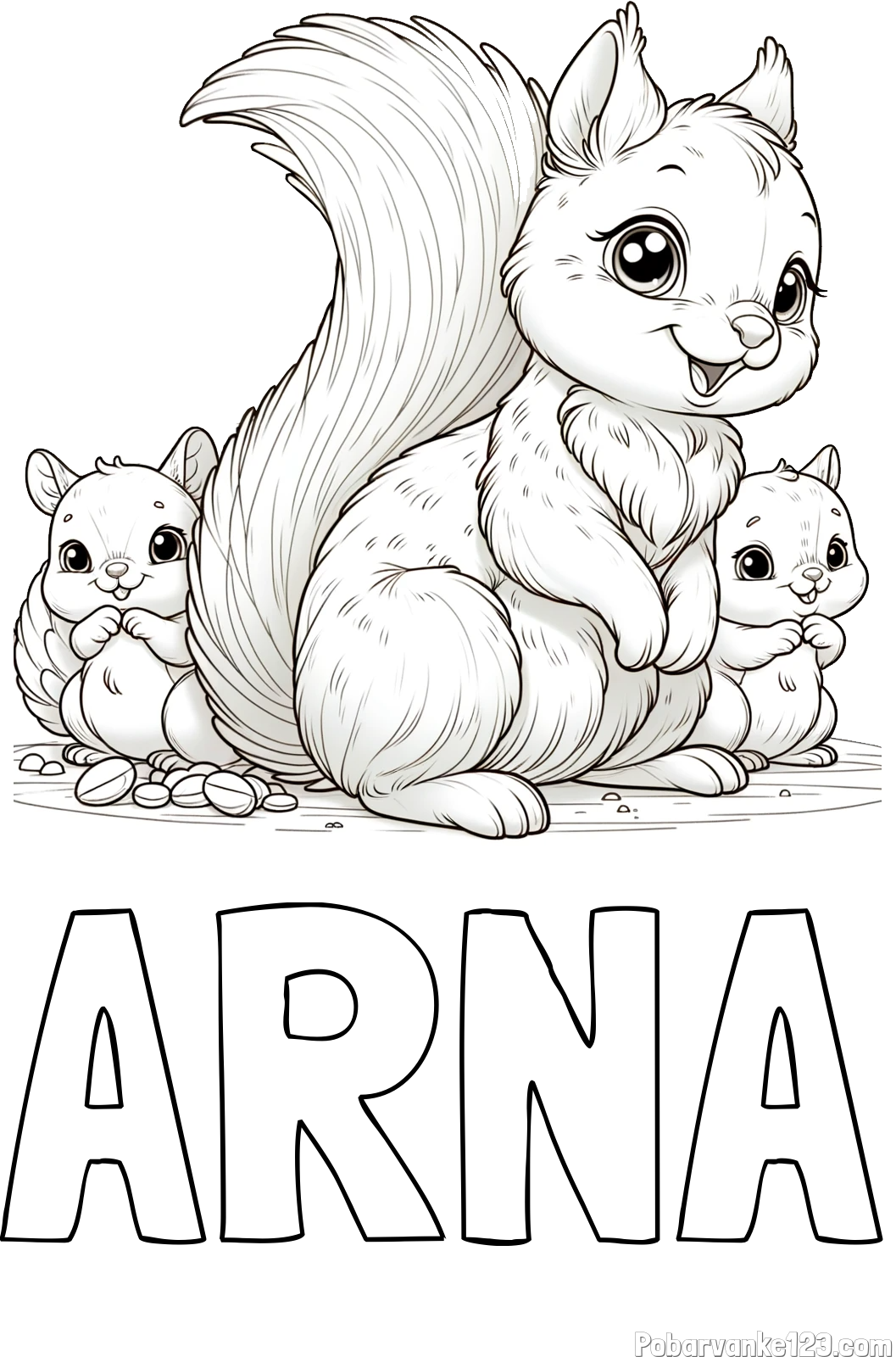 Pobarvanka imena ARNA in pobarvanka veveričje družine