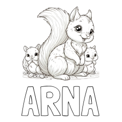 Online izdelana pobarvanka - Pobarvanka imena ARNA in pobarvanka veveričje družine