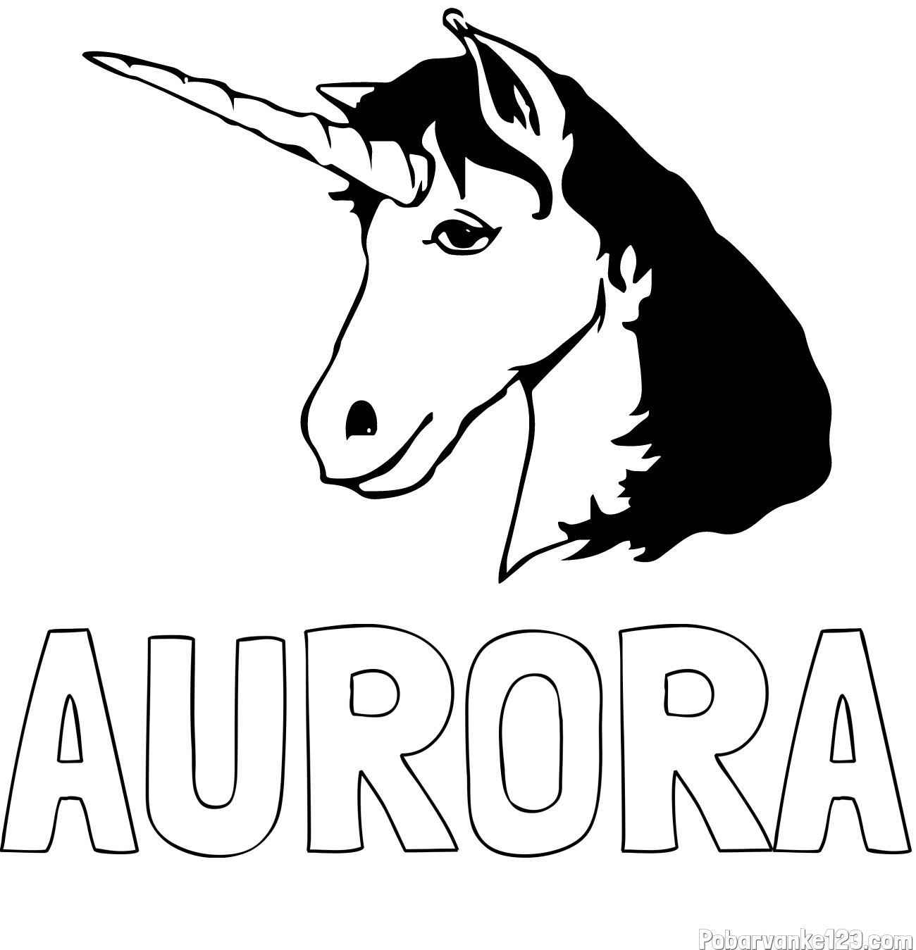 Pobarvanka imena AURORA in pobarvanka samorog