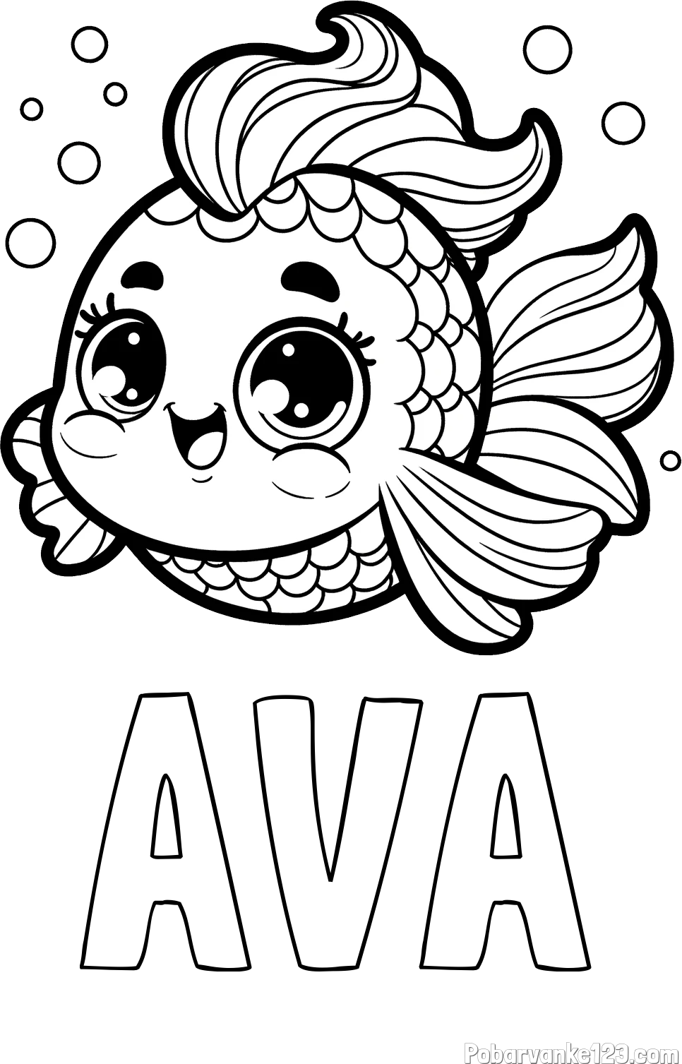 Pobarvanka imena AVA in pobarvanka ljubke pravljične ribe