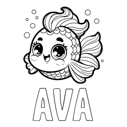 Online izdelana pobarvanka - Pobarvanka imena AVA in pobarvanka ljubke pravljične ribe