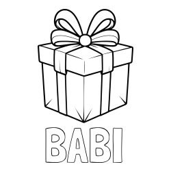 Online izdelana pobarvanka - Pobarvanka imena BABI in pobarvanka darilne škatle s pentljo