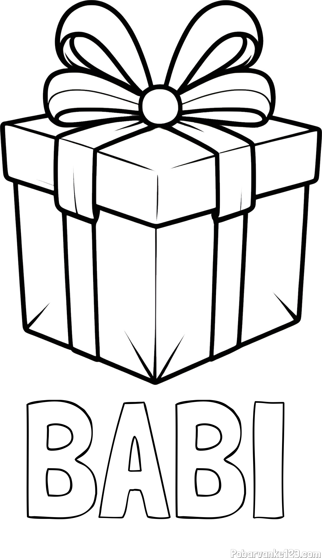 Pobarvanka imena BABI in pobarvanka darilne škatle s pentljo