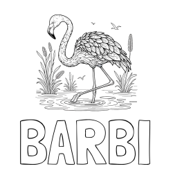 Online izdelana pobarvanka - Pobarvanka imena BARBI in pobarvanka flaminga v močvirju