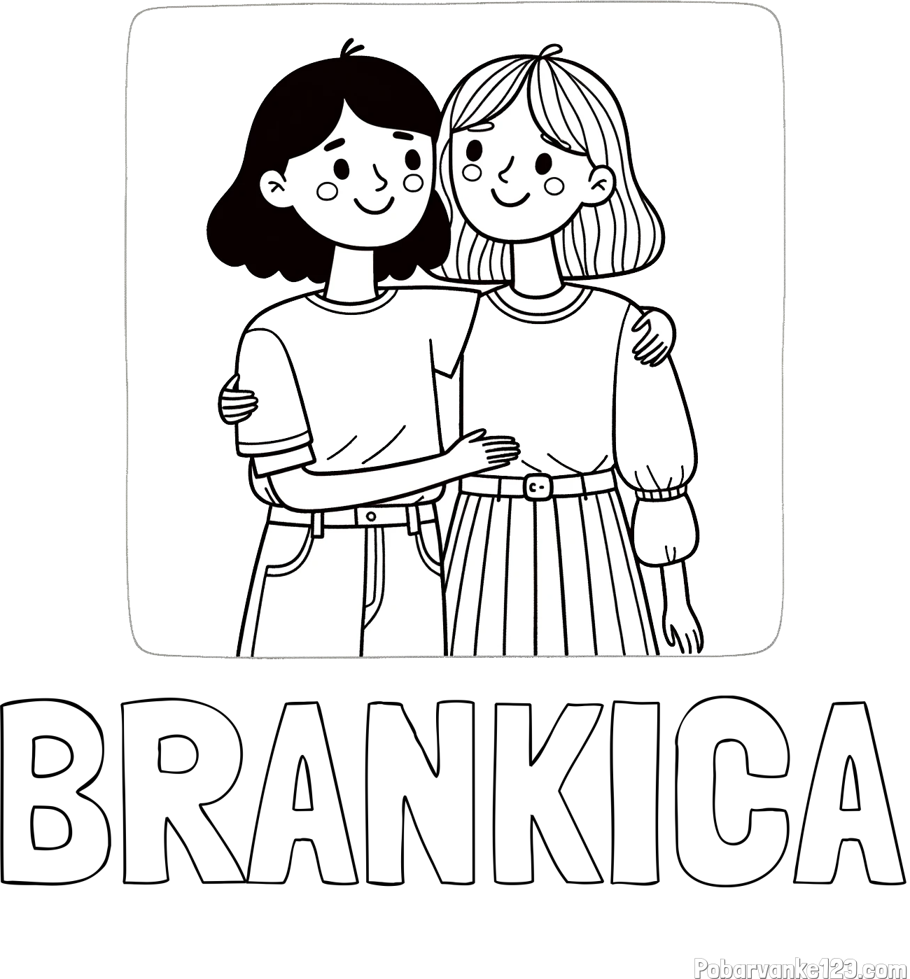 Pobarvanka imena BRANKICA in otroška pobarvanka dveh prijateljic