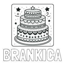 Online izdelana pobarvanka - Pobarvanka imena BRANKICA in pobarvanka slastne torte