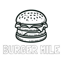 Online izdelana pobarvanka - Pobarvanka imena BURGER MILE in preprosta pobarvanka hamburgerja