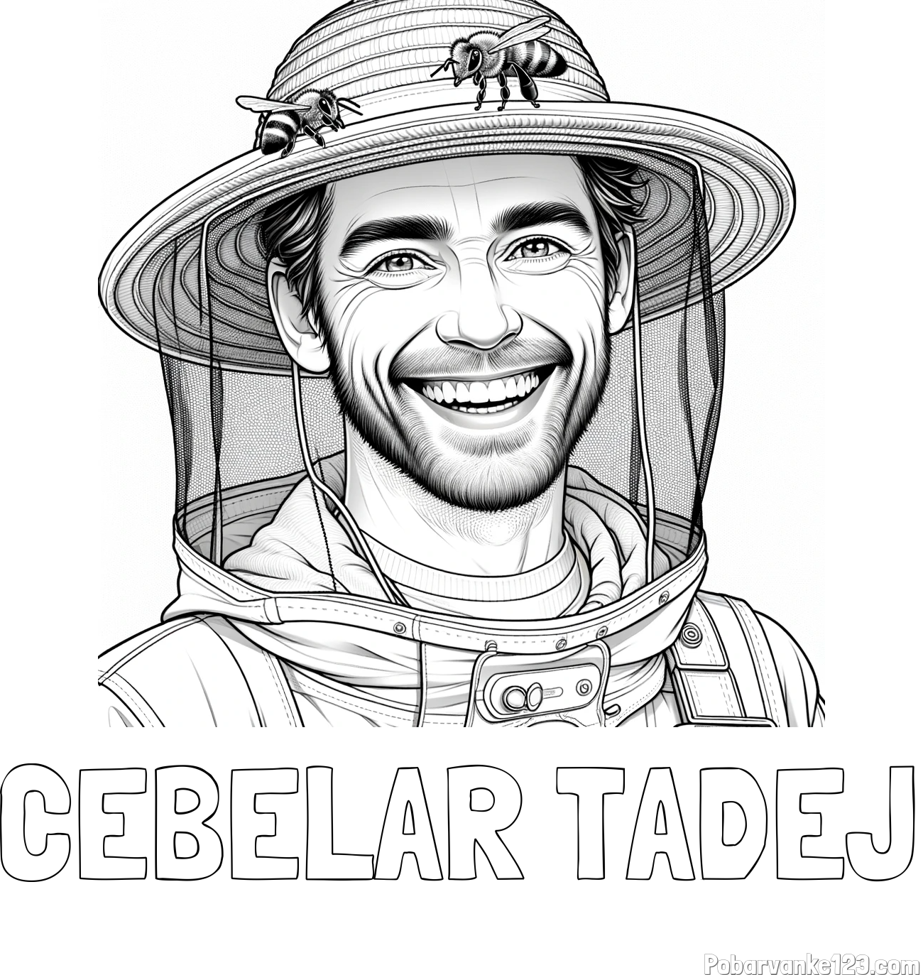 Pobarvanka imena ČEBELAR TADEJ in pobarvanka veselega čebelarja