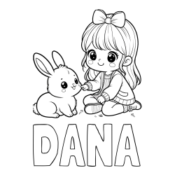 Online izdelana pobarvanka - Pobarvanka imena DANA in pobarvanka ljubke punčke, ki se igra z zajčkom