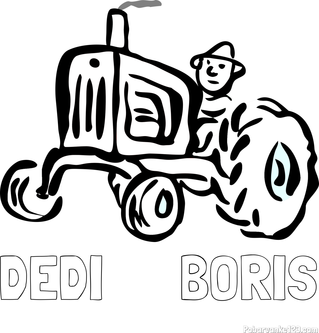 Pobarvanka imena DEDI      BORIS in preprosta pobarvanka traktorja