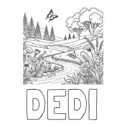 Online izdelana pobarvanka - Pobarvanka imena DEDI in pobarvanka cvetoče narave
