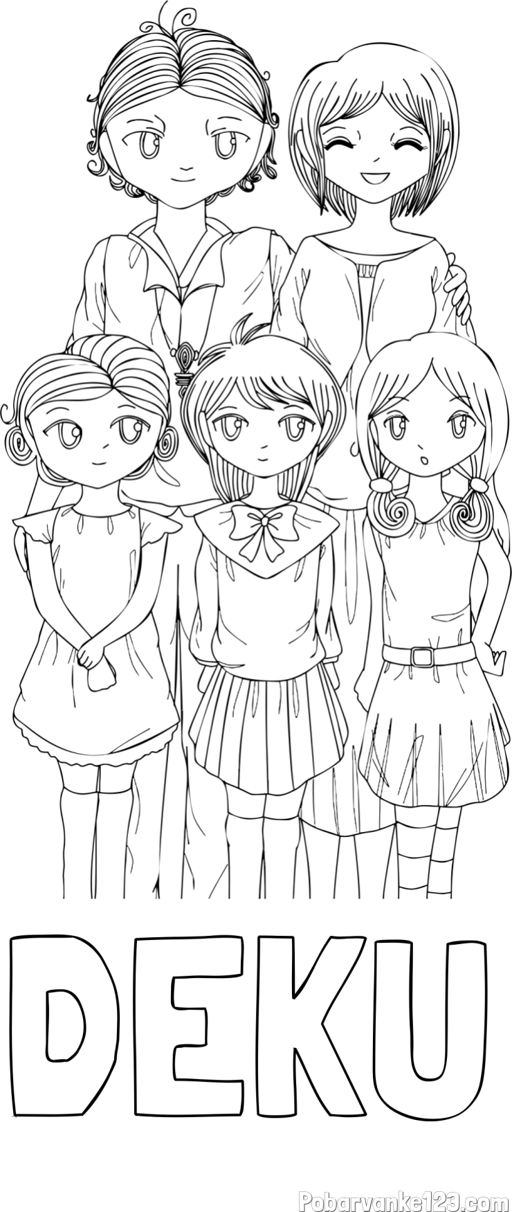 Pobarvanka imena DEKU in anime risani junaki