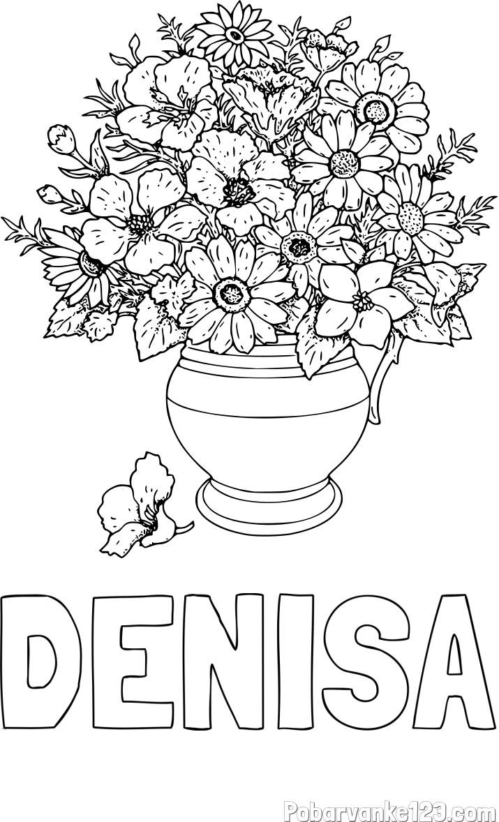 Pobarvanka imena DENISA in pobarvanka cvetja v vazi