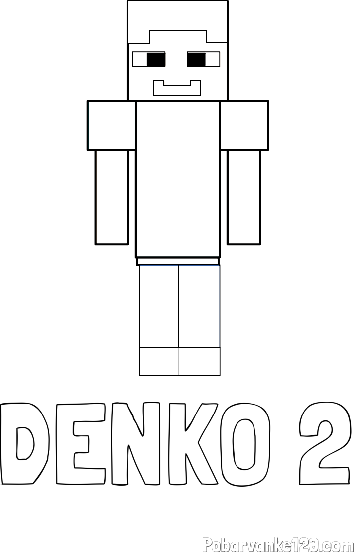 Pobarvanka imena DENKO 2 in pobarvanka Minecraft glavnega junaka