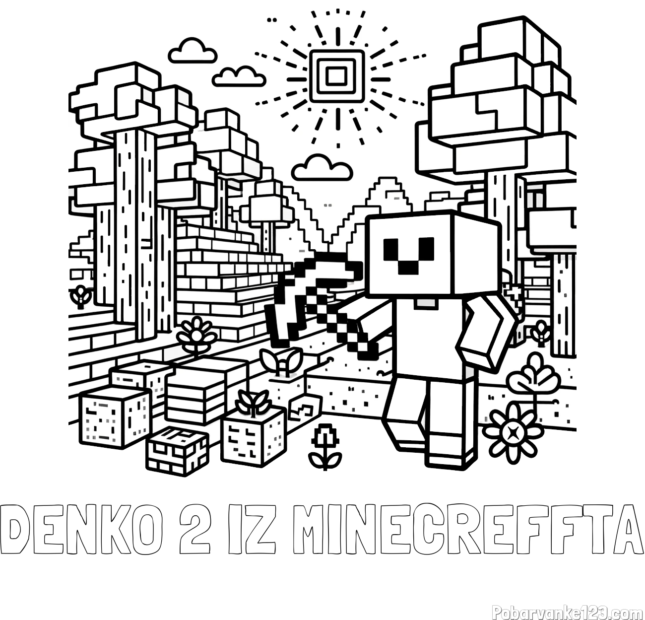 Pobarvanka imena DENKO 2 IZ MINECREFFTA in pobarvanka Minecraft sveta