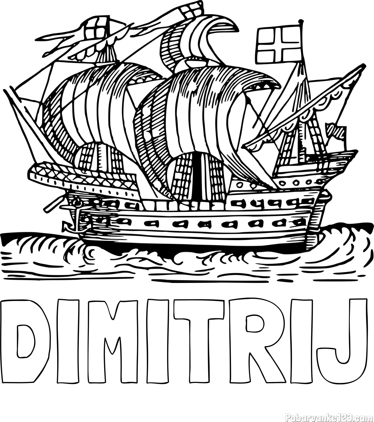 Pobarvanka imena DIMITRIJ in pobarvanka velike in stare ladje
