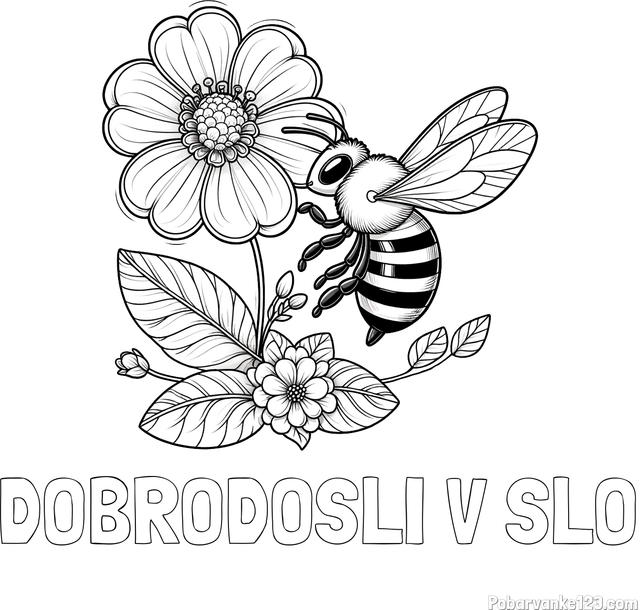 Pobarvanka imena DOBRODOSLI V SLO in otroška pobarvanka čebelice in rožice