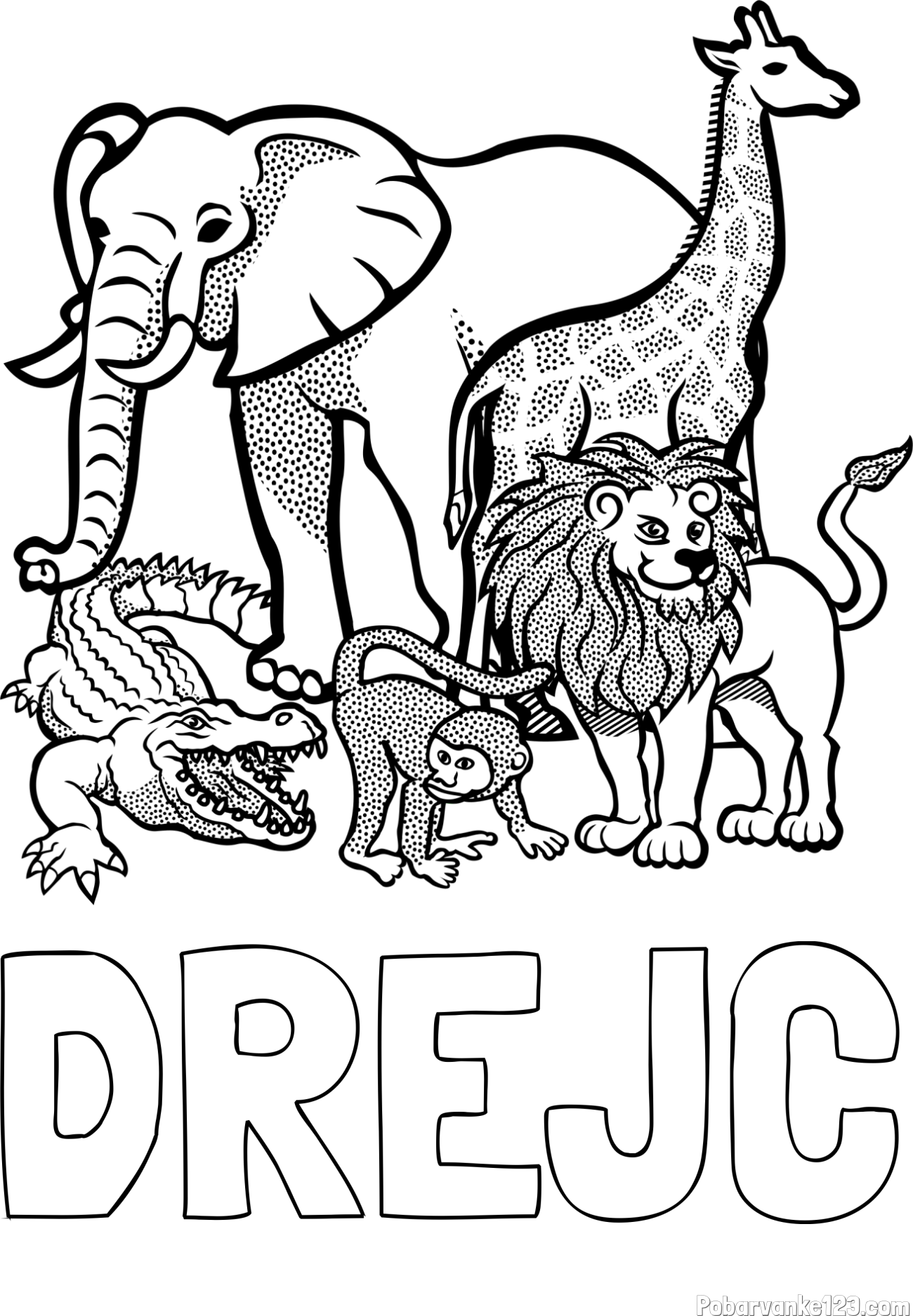 Pobarvanka imena DREJC in pobarvanka živali iz živalskega vrta