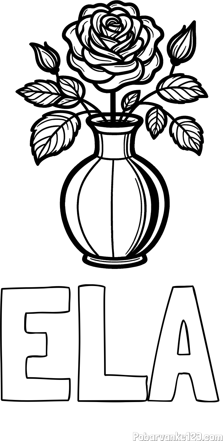 Pobarvanka imena ELA in pobarvanka čudovite vrtnice v vazi