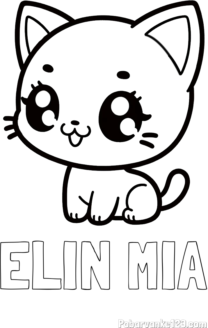 Pobarvanka imena ELIN MIA in pobarvnaka ljubke muce v anime slogu