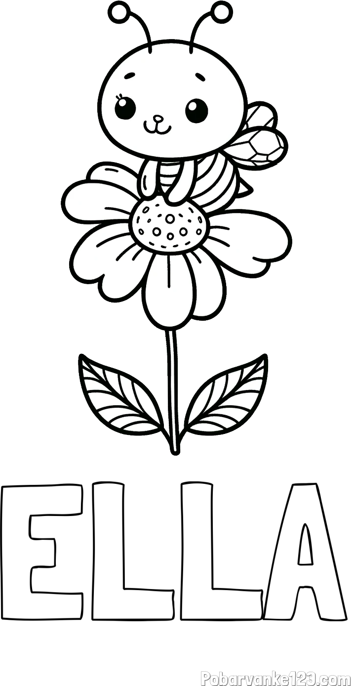 Pobarvanka imena ELLA in pobarvanka ljubke čebelice na roži