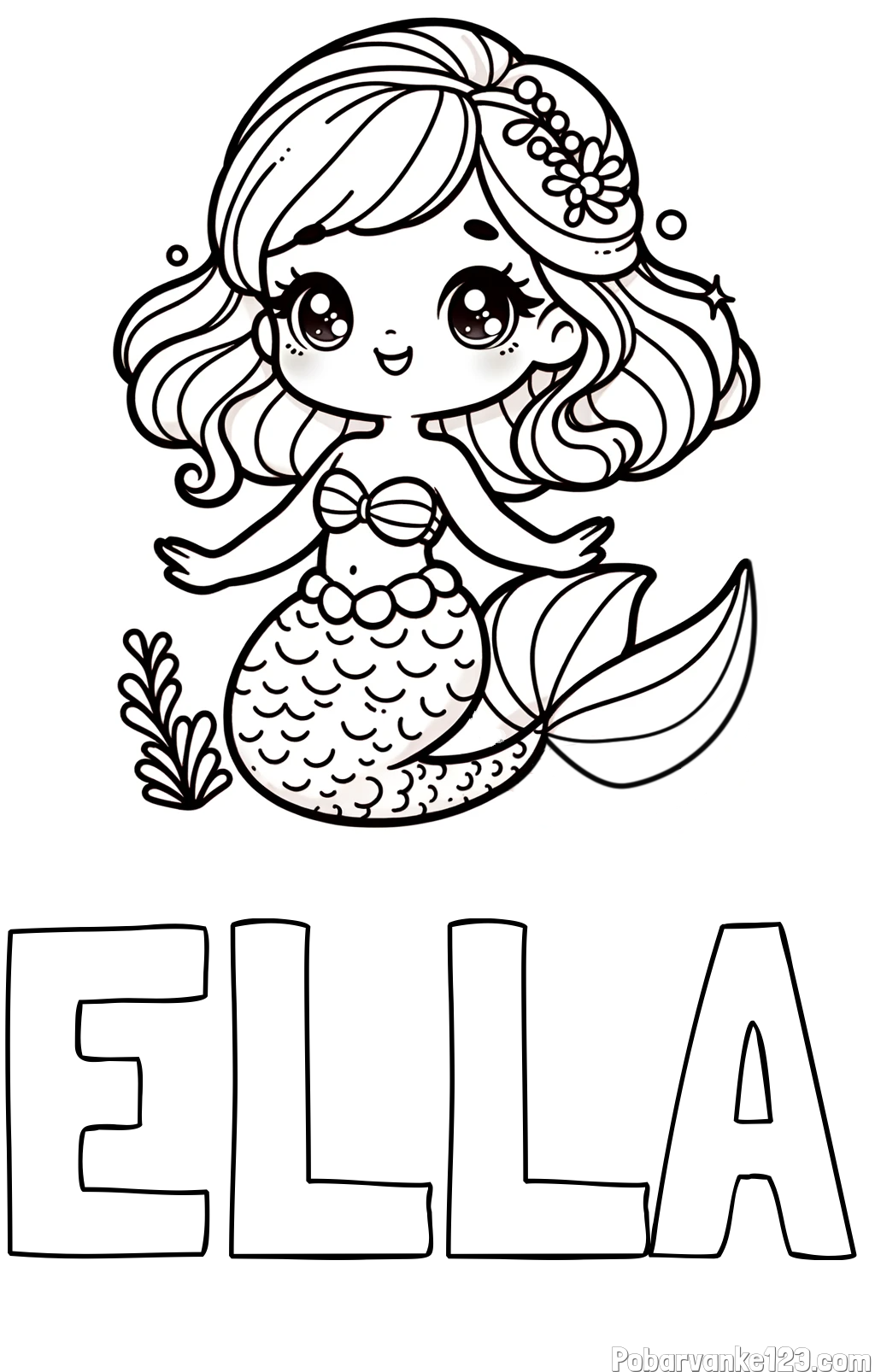 Pobarvanka imena ELLA in pobarvanka simpatične morske deklice