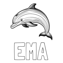 Online izdelana pobarvanka - Pobarvanka imena EMA in pobarvanka lepega delfina