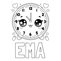 Online izdelana pobarvanka - Pobarvanka imena EMA in pobarvanka ljubke ure